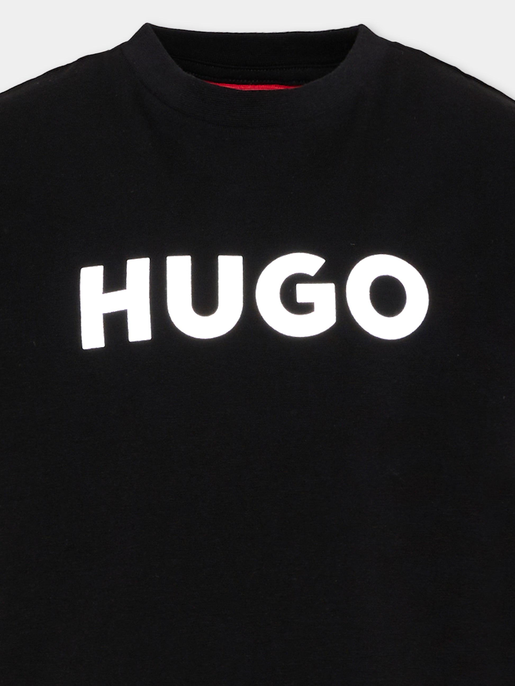 T-shirt nera per bambino con logo,Hugo,G01016 09B