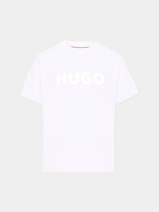 T-Shirt bianca per bambino con logo,Hugo,G01016 10P
