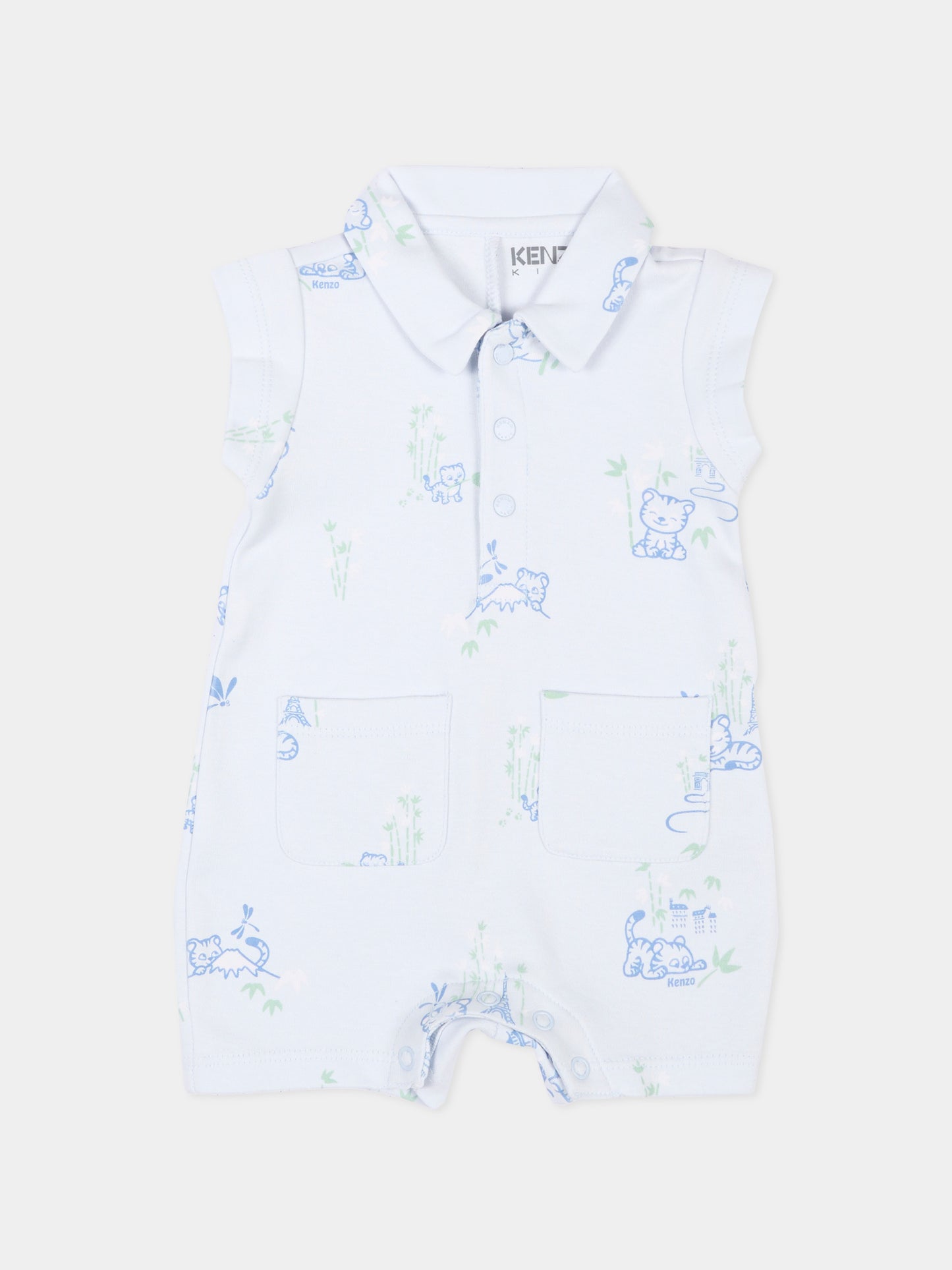 Pagliaccetto celeste per neonato con tigri,Kenzo Kids,K61599 77M