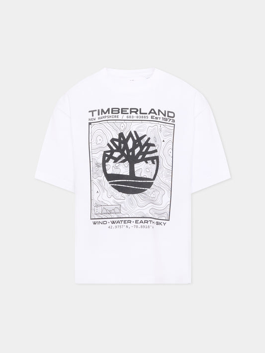 T-shirt bianca per bambino con logo,Timberland,T60794 10P