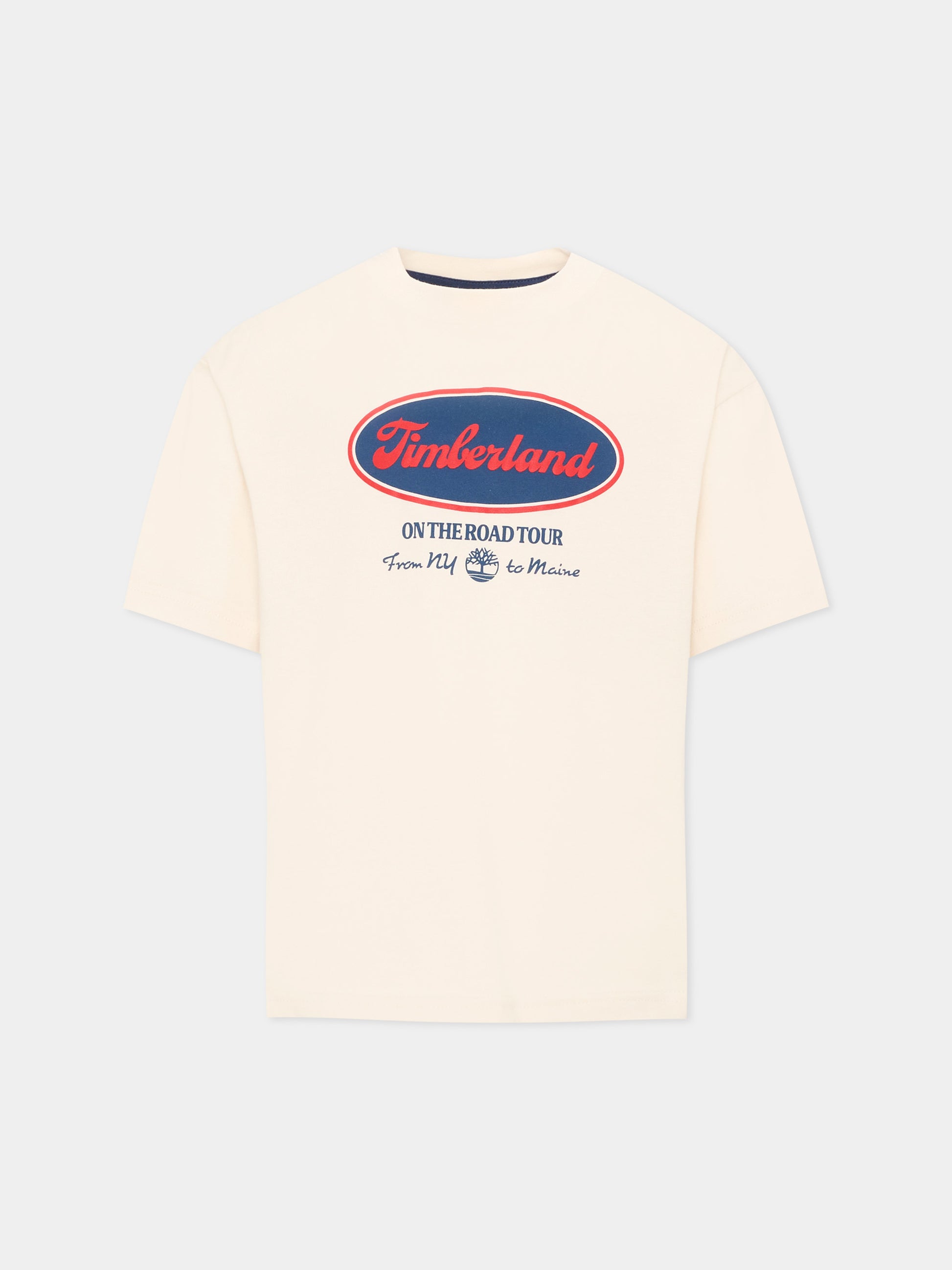 T-shirt avorio per bambino con logo,Timberland,T60796 127