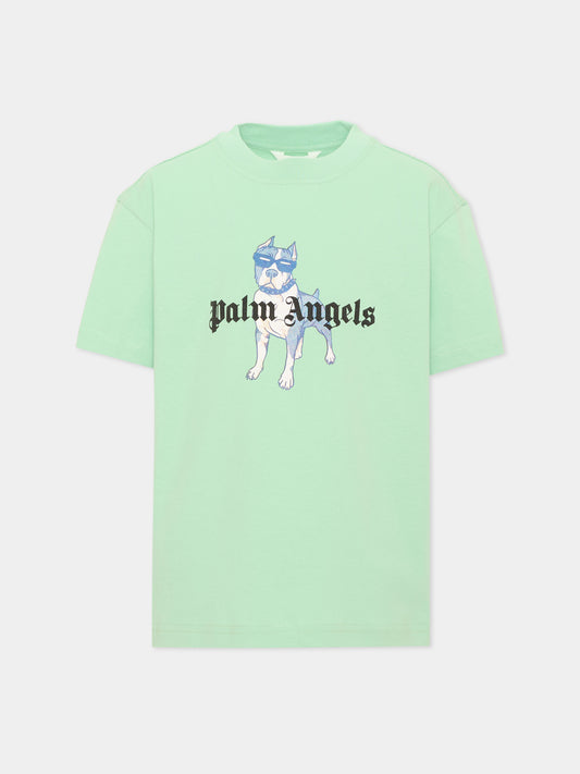 T-shirt verde per bambino con stampa,Palm Angels,PBAA003S26JER008 080
