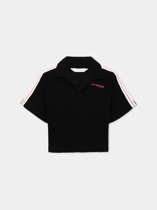 Polo a manica corta nera per bambina,Palm Angels,PGGB001S26JER001 110