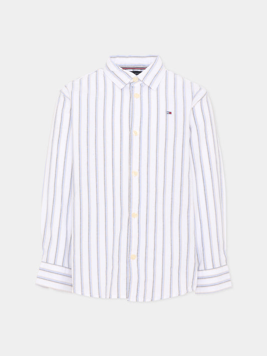 Camicia a manica lunga bianca a righe per bambino,Tommy Hilfiger Junior,KB0KB10066 YBR