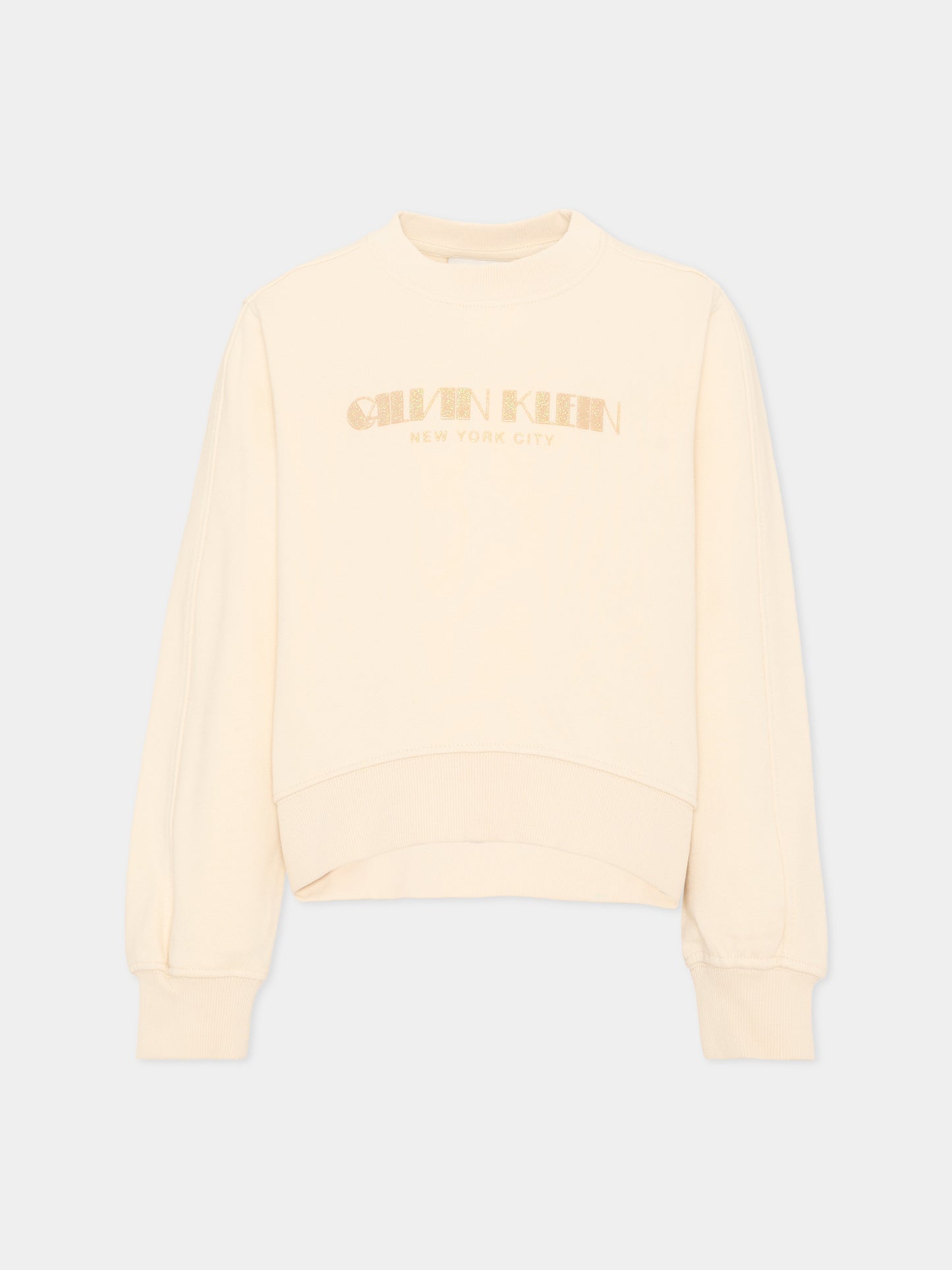 Felpa bianca logo per bambina,Calvin Klein Kids,IG0IG03069 PGB