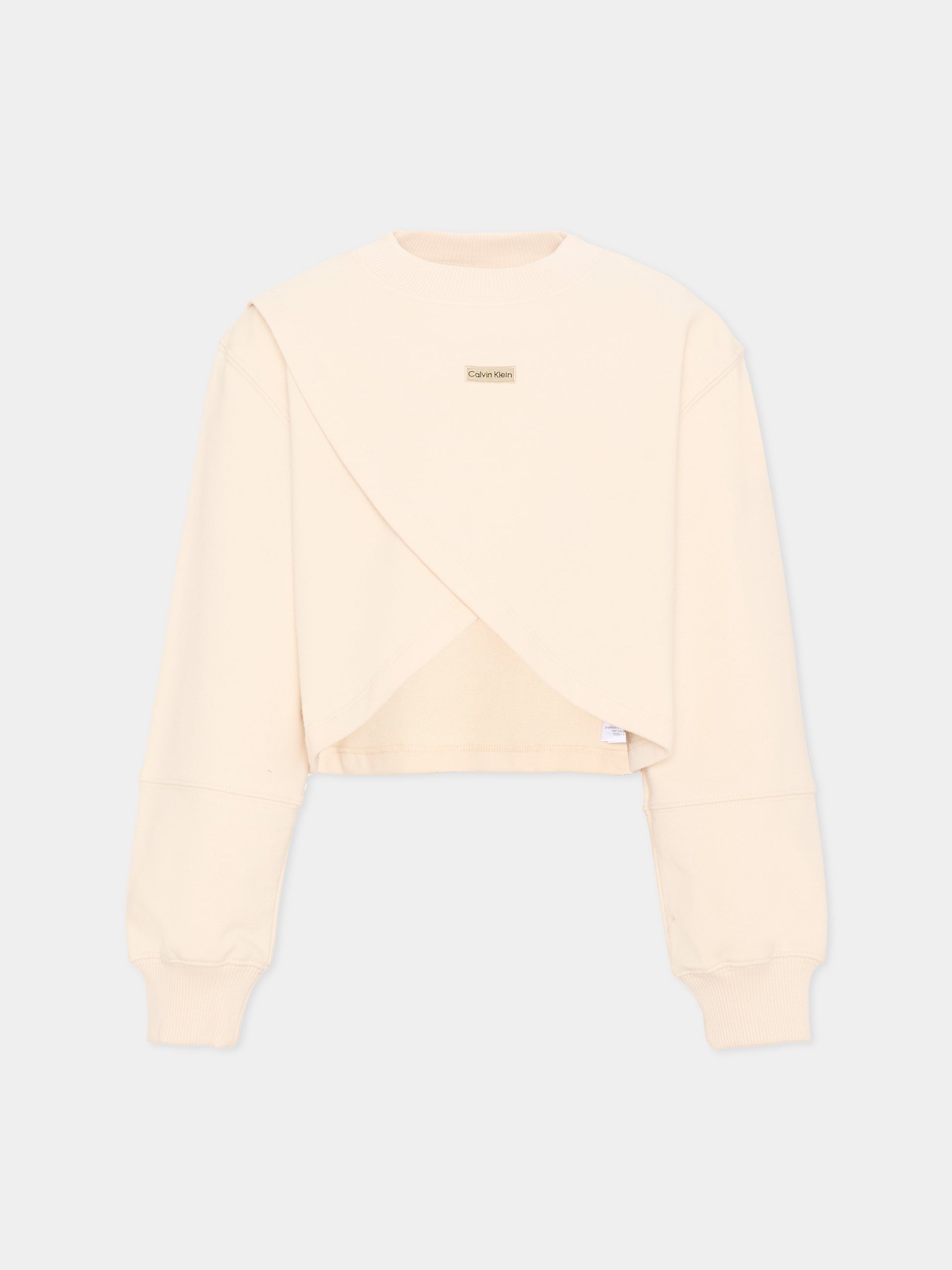 Felpa avorio per bambina logo frontale,Calvin Klein Kids,IG0IG03070 PGB