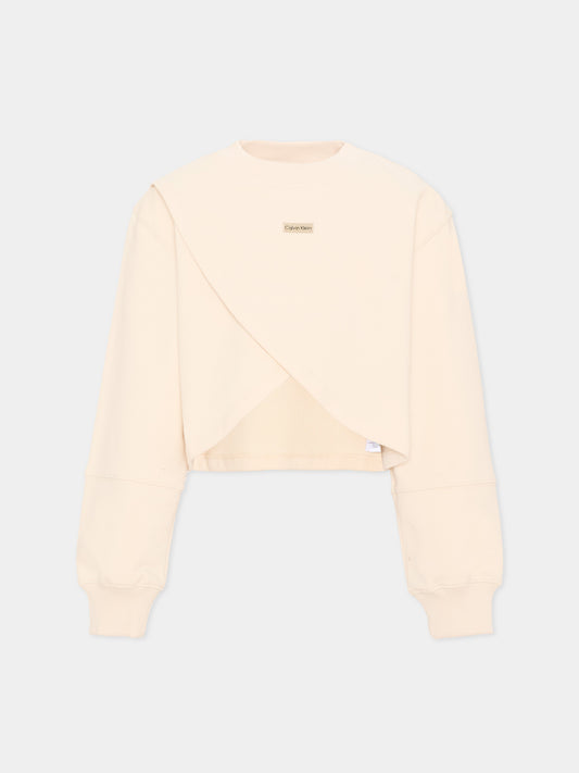 Felpa avorio per bambina logo frontale,Calvin Klein Kids,IG0IG03070 PGB