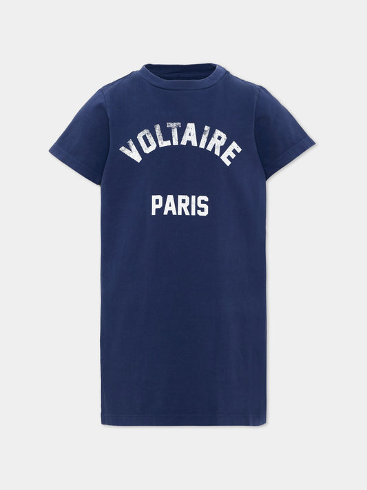 Vestito blu per bambina con logo,Zadig & Voltaire Kids,X60543 84N