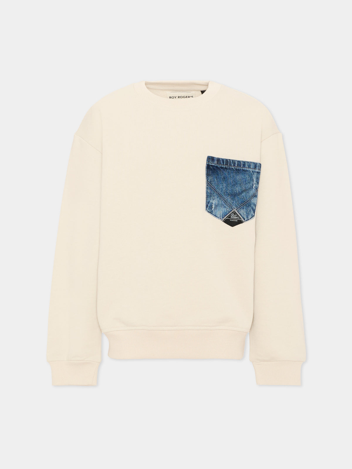 Felpa beige per bambino con tasca denim,Roy Roger's Kids,RG100 0 421