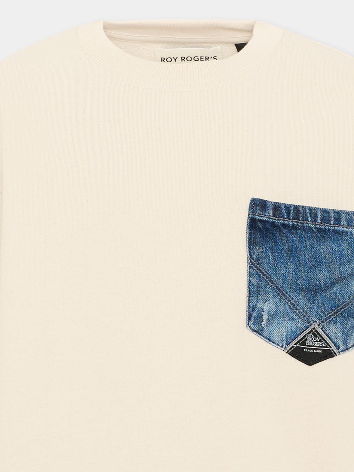 Felpa beige per bambino con tasca denim,Roy Roger's Kids,RG100 0 421