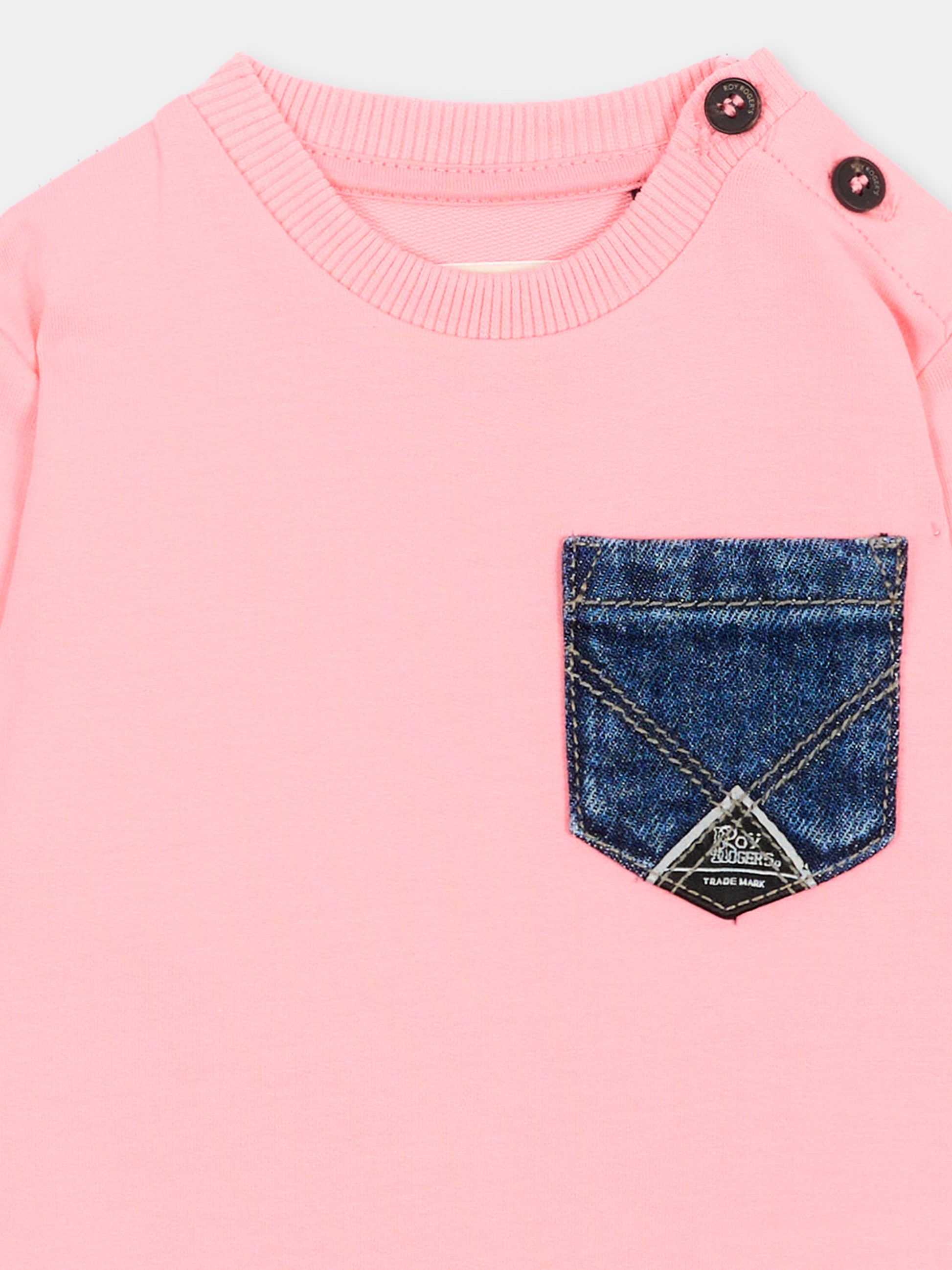 Felpa rosa per neonata tasca denim,Roy Roger's Kids,RG186 0 2362