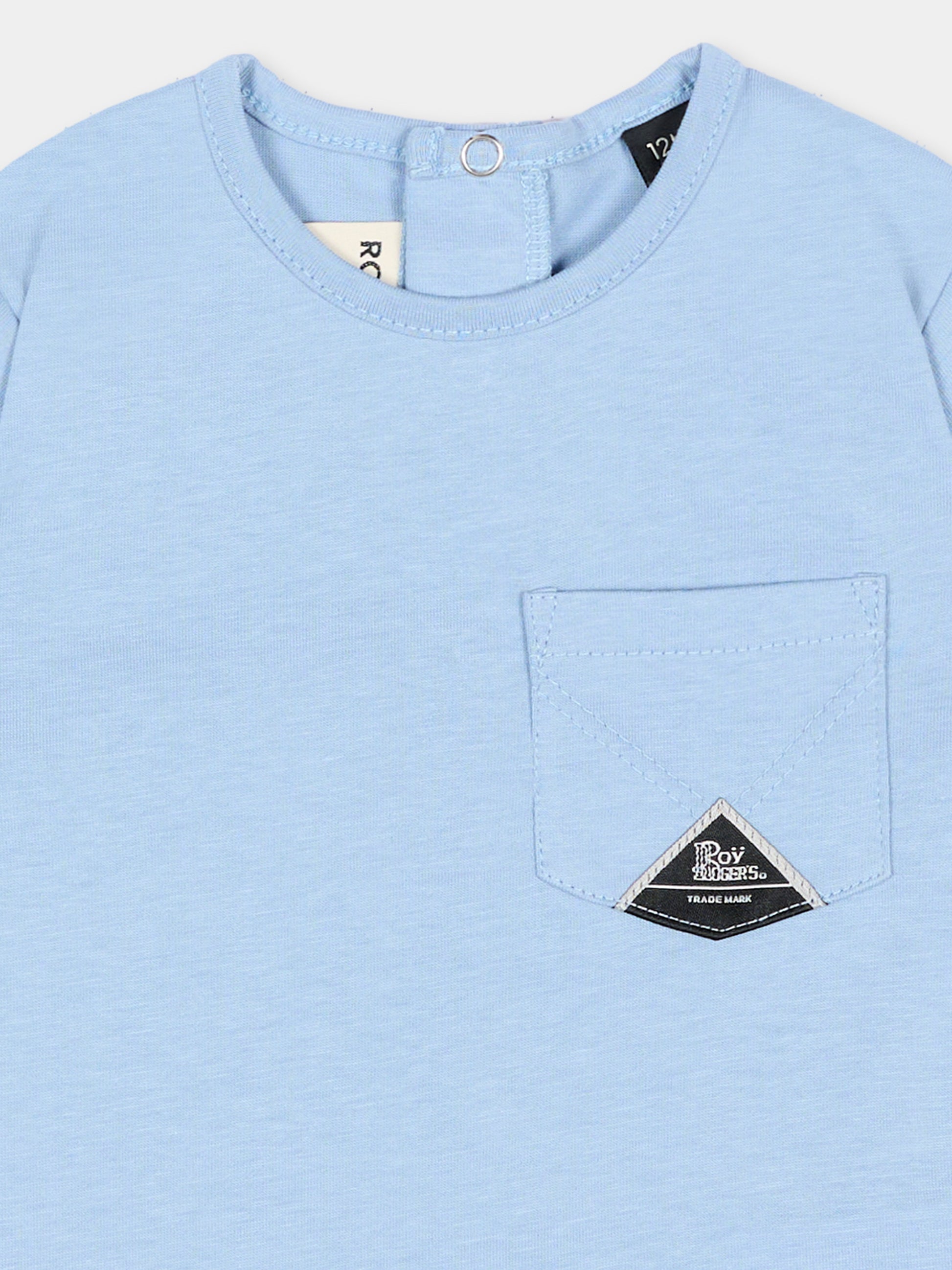 T-shirt a manica corta azzurra per neonato taschino,Roy Roger's Kids,RG188 0 3814