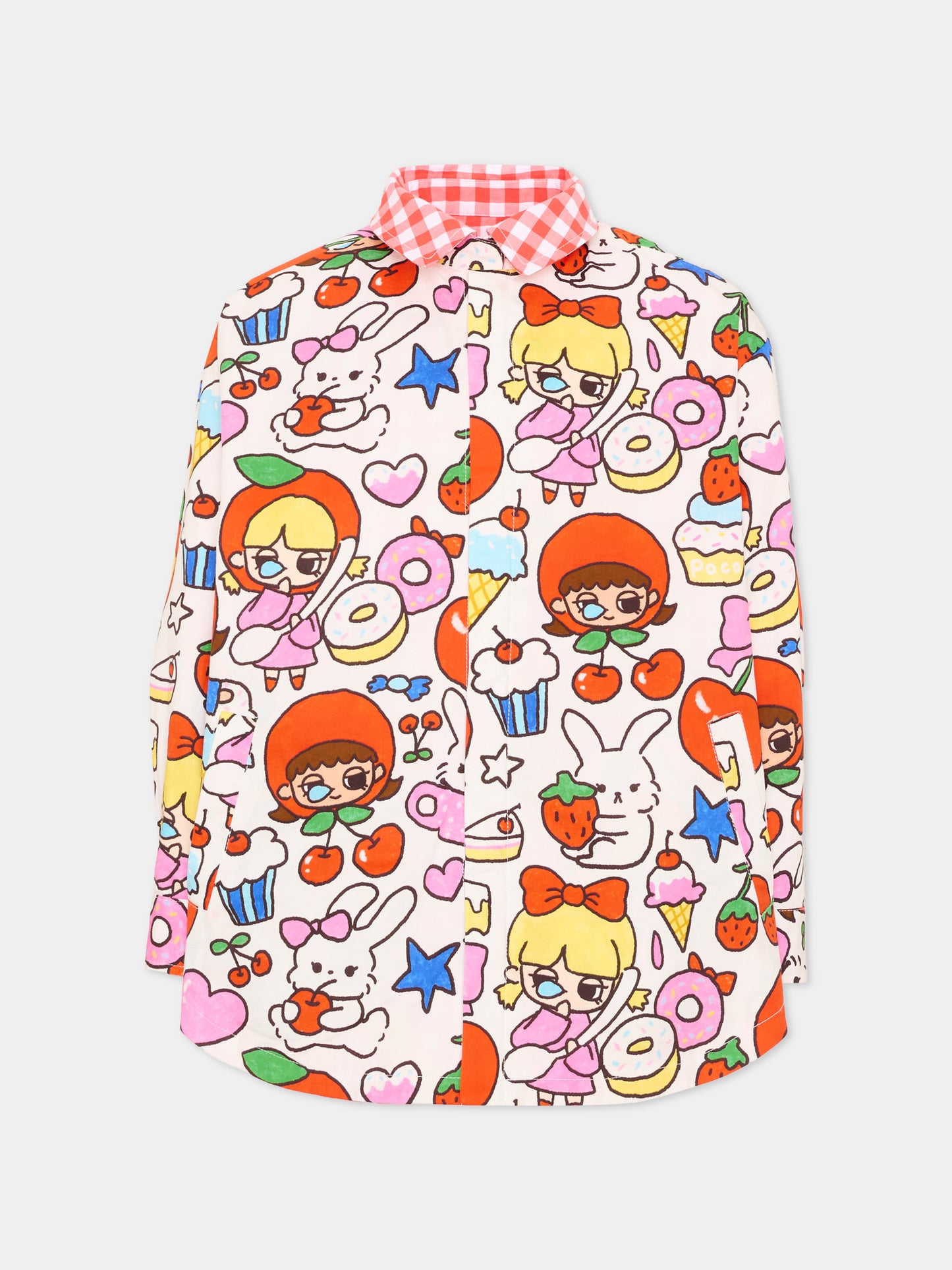 Camicia a manica lunga rossa per bambina reversibile,Poco Blush,SS26125