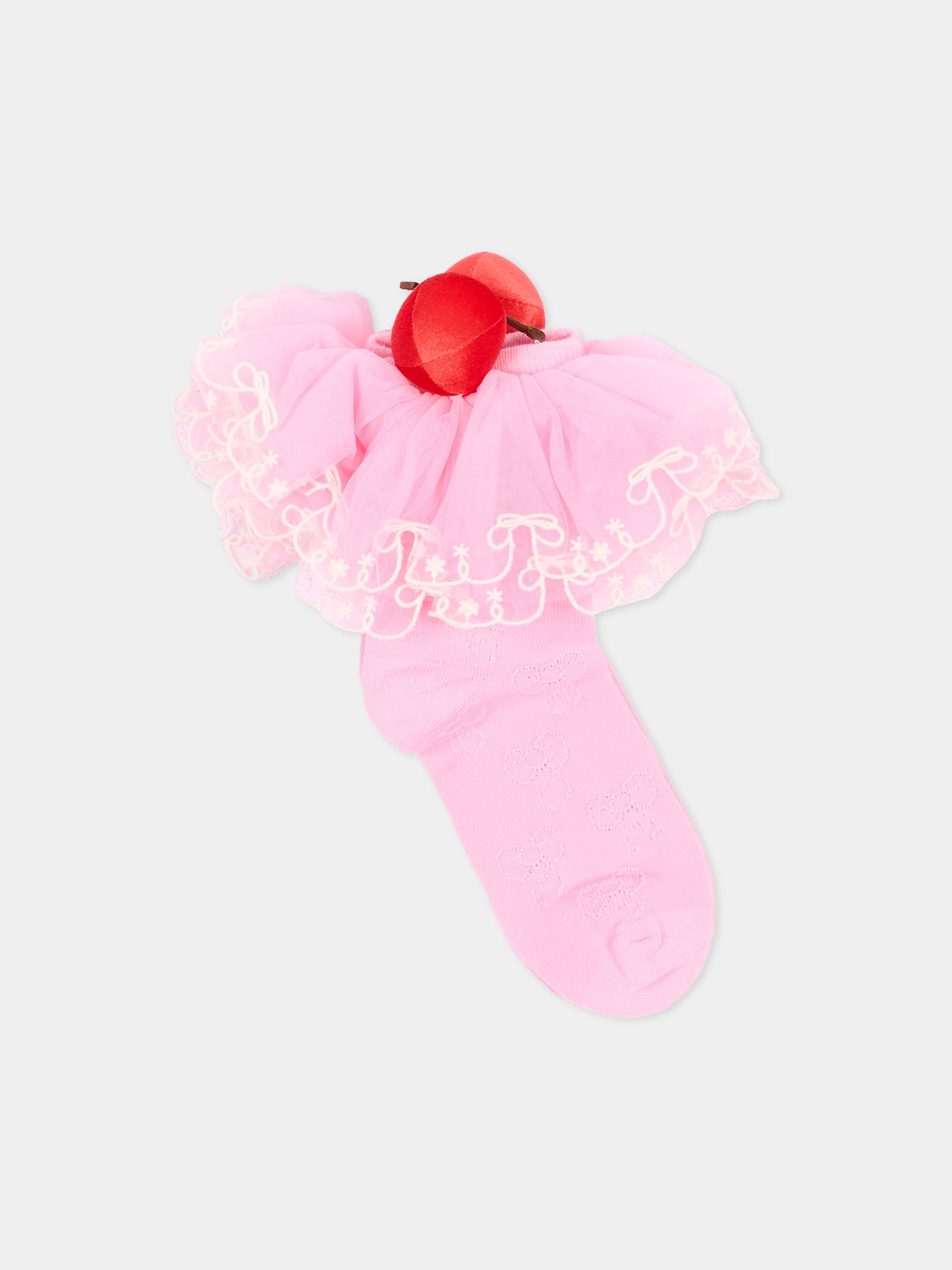 Calze rosa per bambina con tulle,Poco Blush,SS262A02