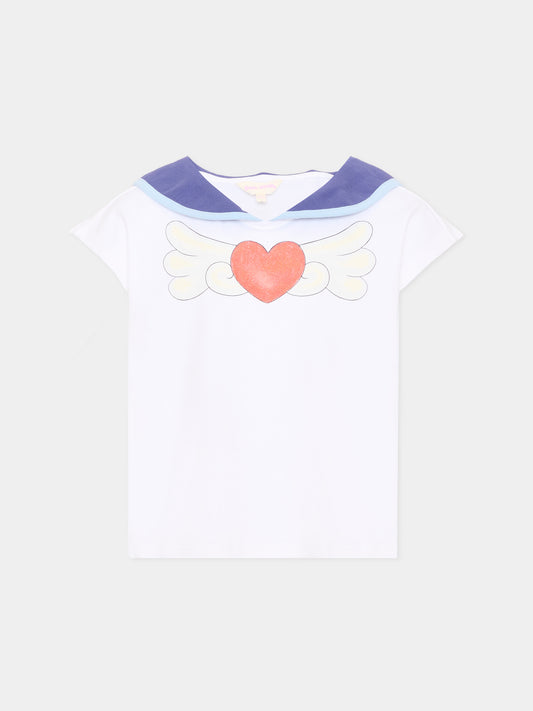 T-shirt a manica corta bianca per bambina stampa cuore,Poco Blush,SS26239