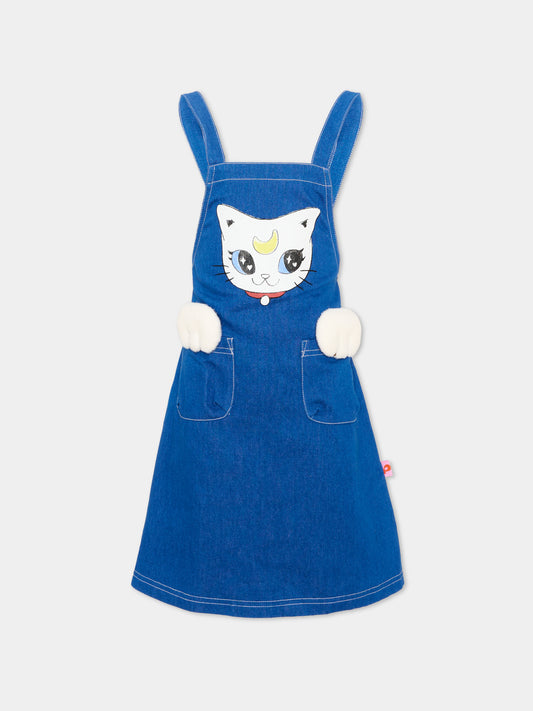 Salopette denim con gatto per bambina,Poco Blush,SS26245