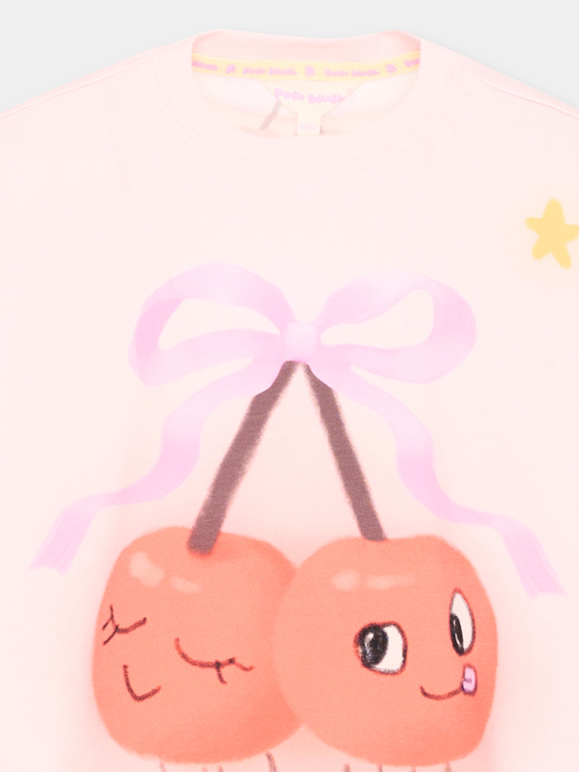 T-shirt a manica corta rosa per bambina stampa ciliegie,Poco Blush,SS26258