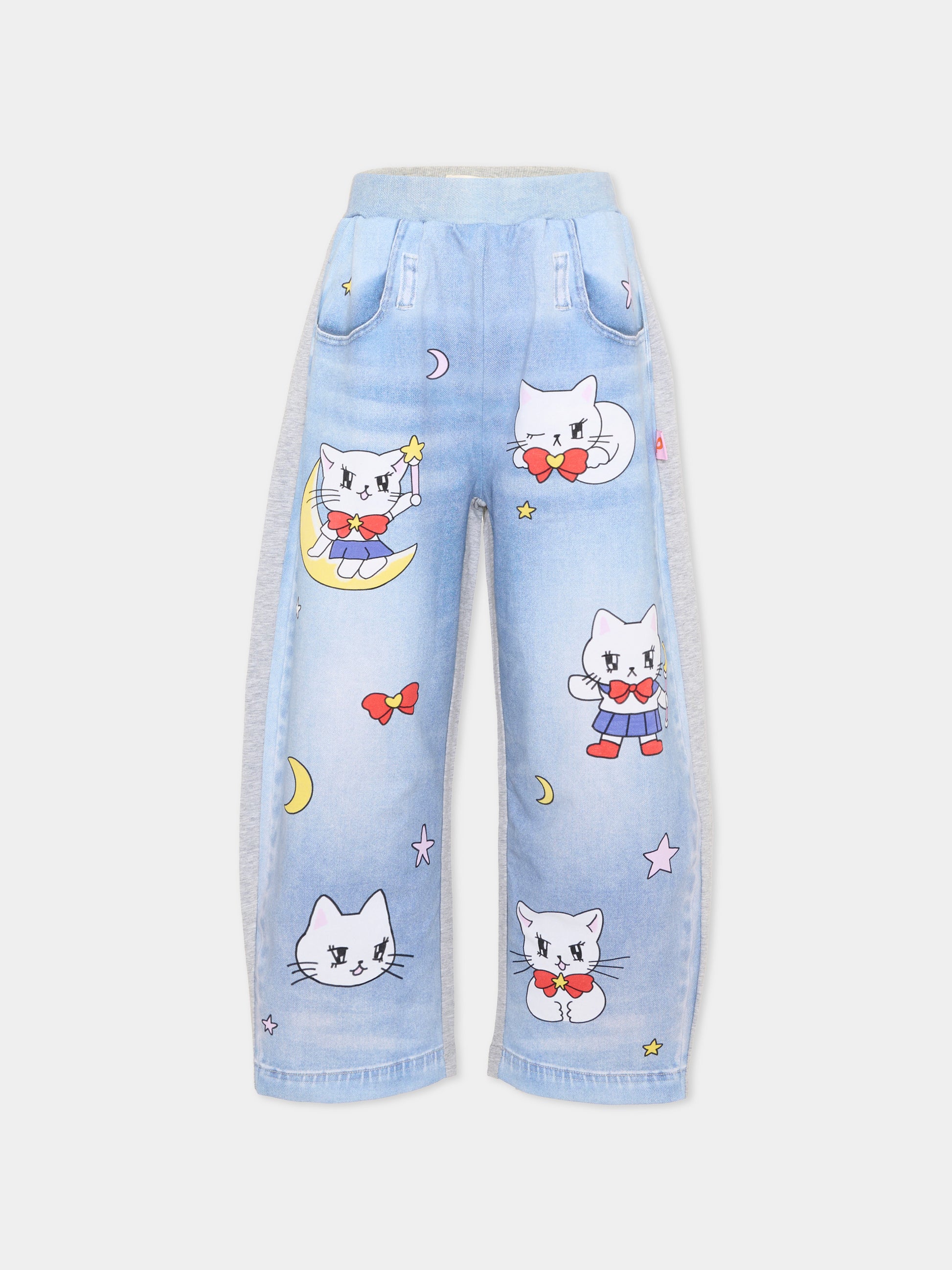 Pantalone blu per bambina con gatti,Poco Blush,SS26214