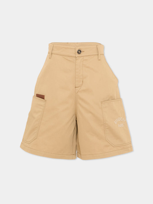 Shorts marrone per bambino con logo