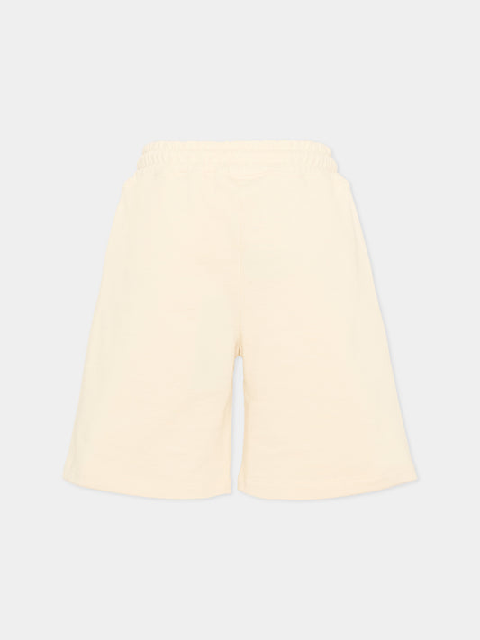 Shorts avorio per bambino con logo,County Of Milan Kids,S6CMJBBE005 412