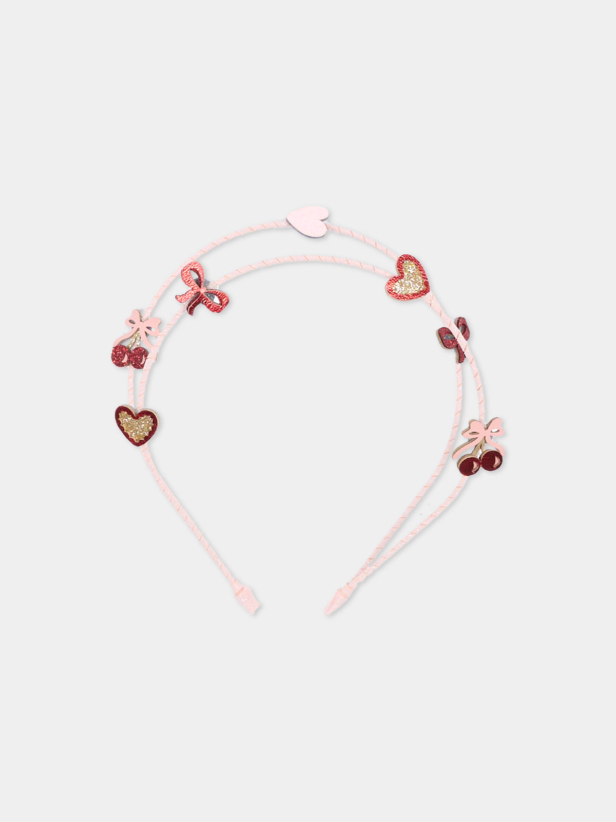 Serre-tête rose pour fille avec des cœurs et des cerises