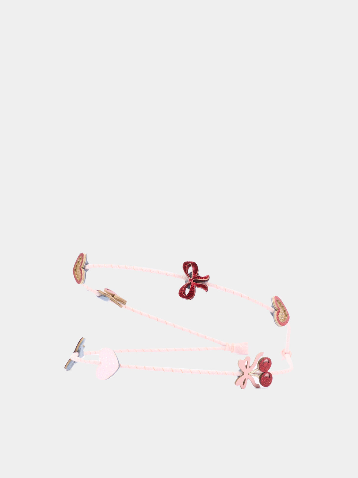 Serre-tête rose pour fille avec des cœurs et des cerises