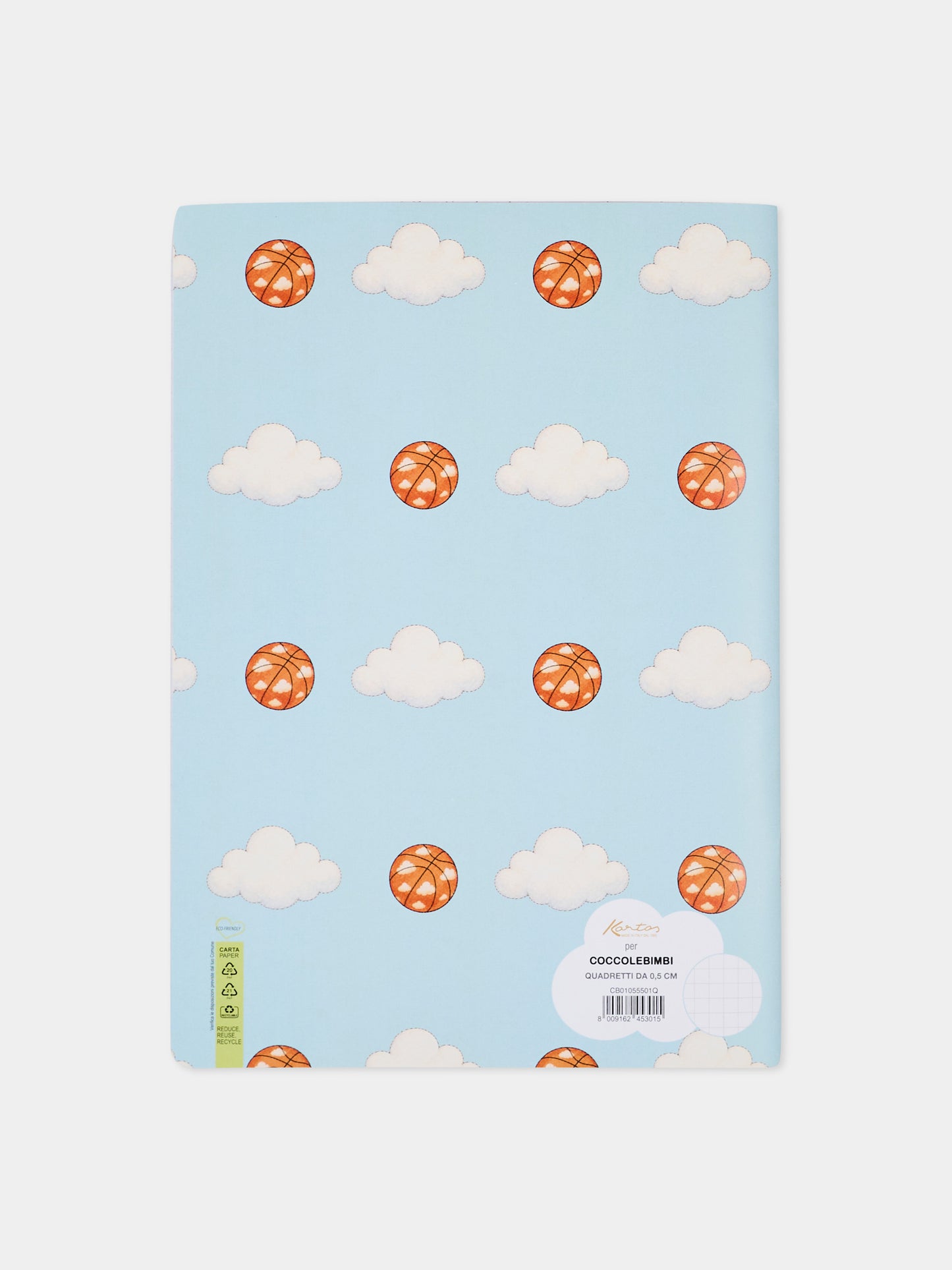 Quaderno celeste per bambini con nuvole e palle da basket,Kartos,CB01055501Q