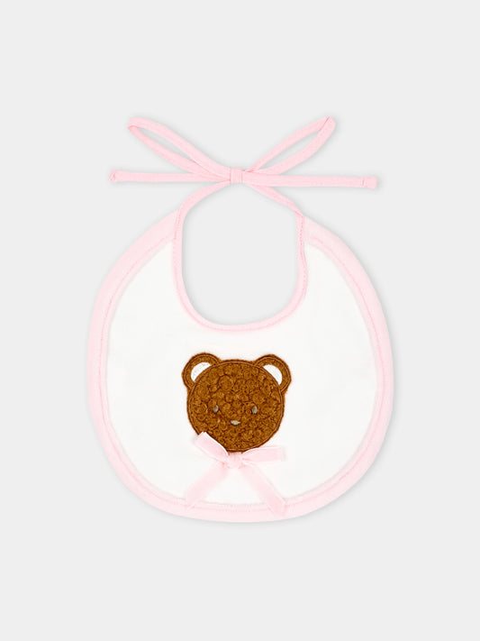 Bavaglino bianco per neonata con orsetto,Le Boo Beebè,CBB040 2030