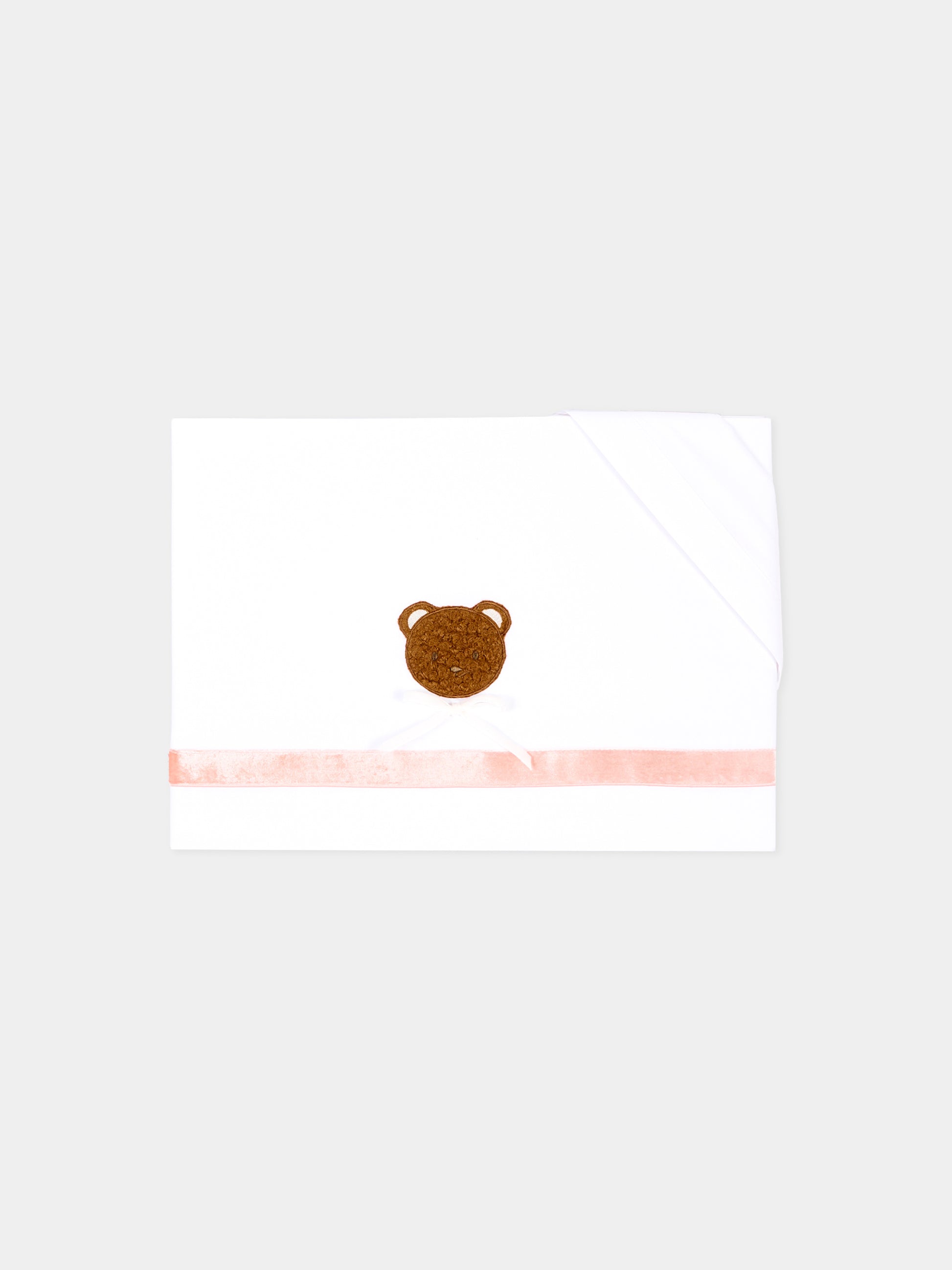 Lenzuola bianche per neonata con orsetto bouclé,Le Boo Beebè,CBL040 1030