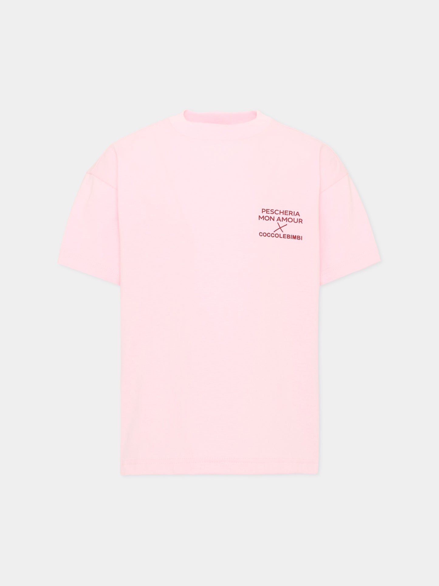 T-shirt a manica corta rosa per bambina con frase sul retro,Pescheria Mon Amour X Coccolebimbi,PMAK TS001 PNK