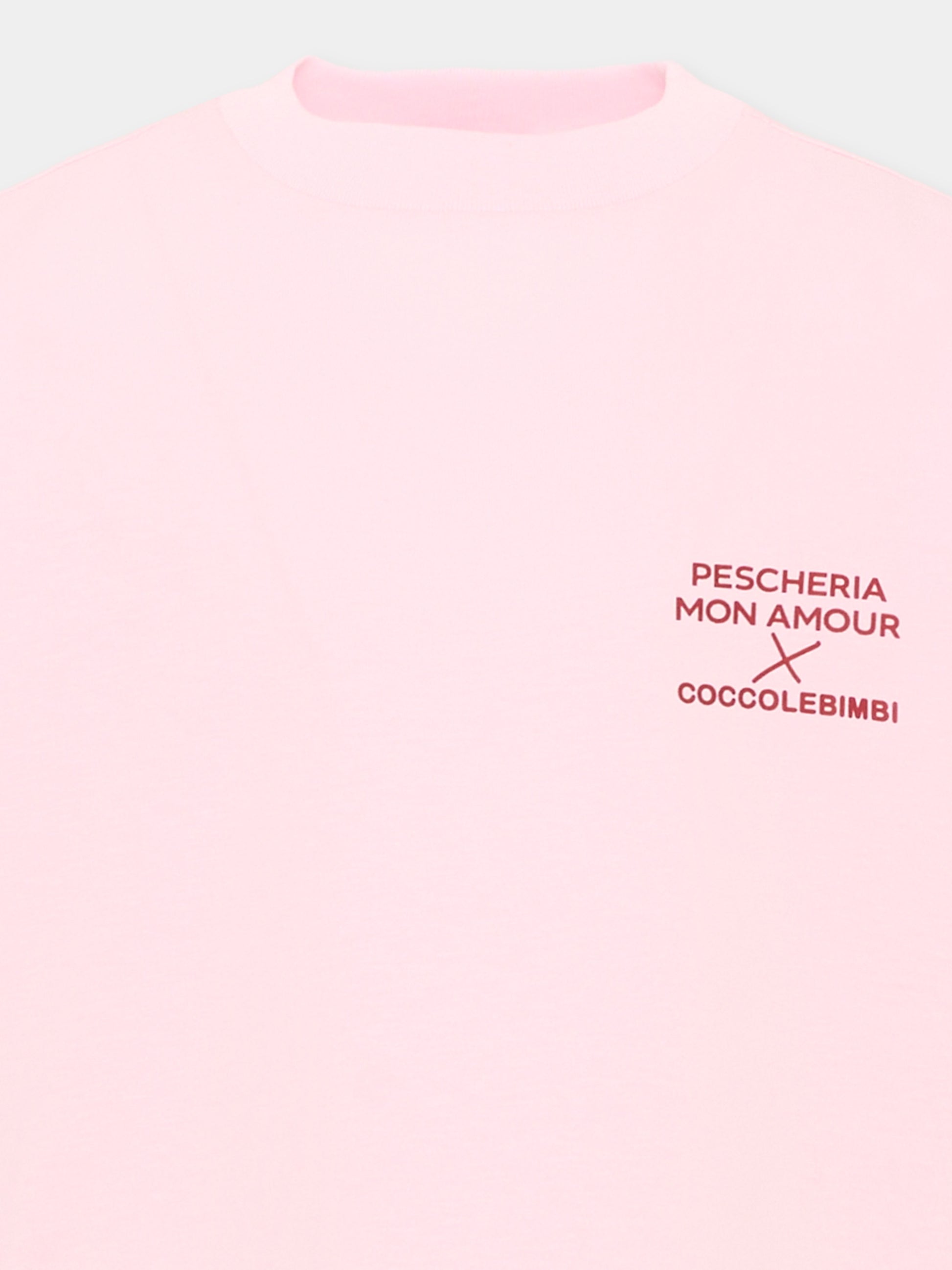 T-shirt a manica corta rosa per bambina con frase sul retro,Pescheria Mon Amour X Coccolebimbi,PMAK TS001 PNK