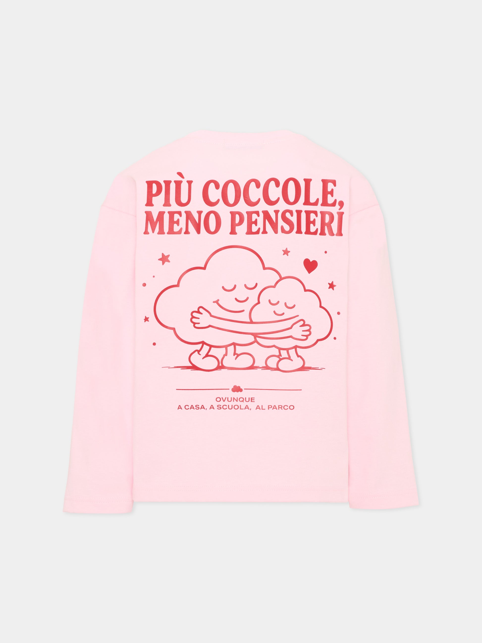 T-shirt a manica lunga rosa per bambina con frase sul retro,Pescheria Mon Amour,PMAK LS002 PNK
