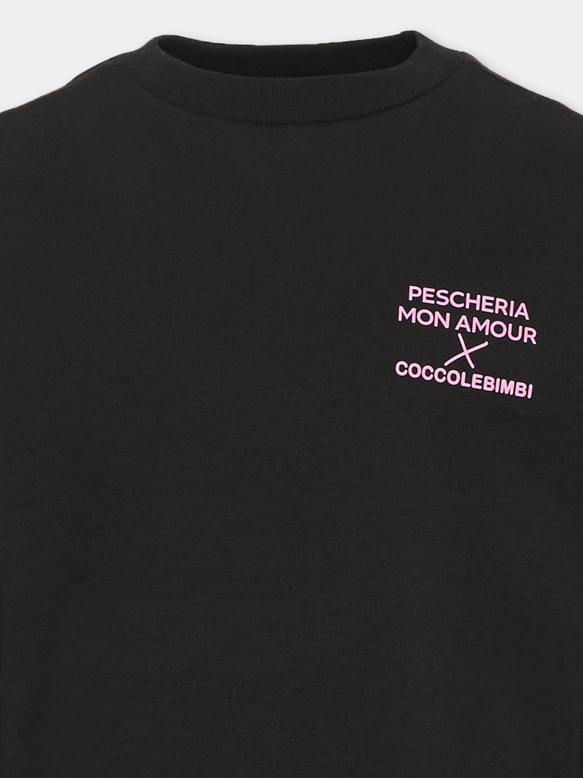 T-shirt a manica lunga nera per bambini con frase sul retro,Pescheria Mon Amour X Coccolebimbi,PMAK LS002 BLK