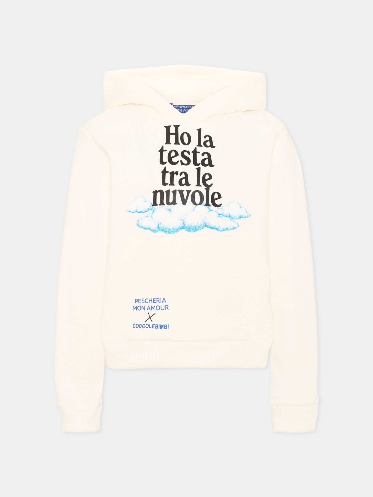Felpa con cappuccio avorio con stampa,Pescheria Mon Amour X Coccolebimbi,PMAK HD006 CRM