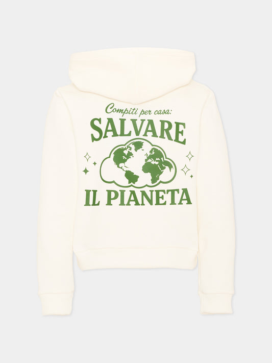 Felpa con cappuccio avorio con stampa,Pescheria Mon Amour X Coccolebimbi,PMAK HD009 CRM