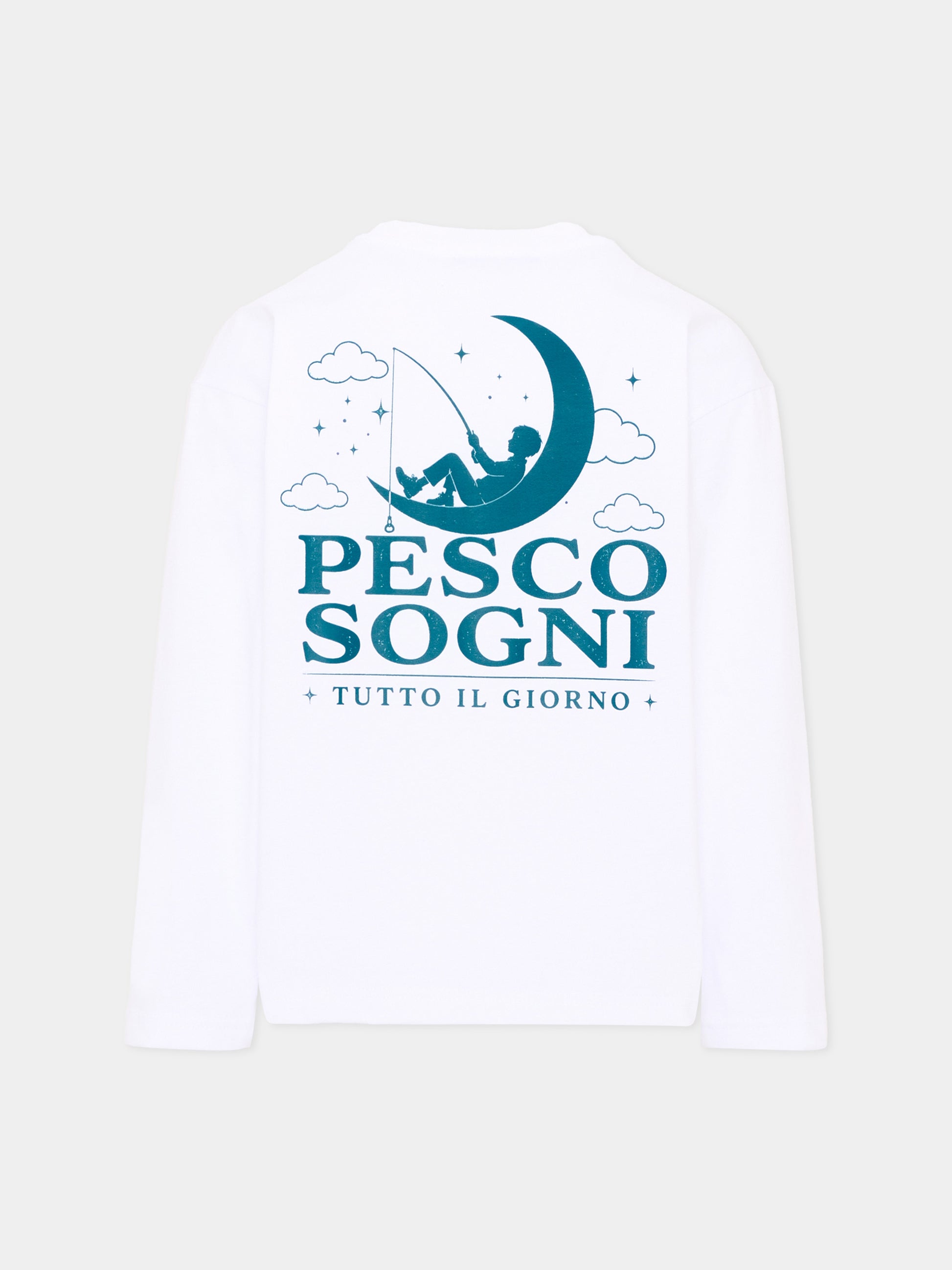 T-shirt a manica lunga bianca per bambini con frase sul retro,Pescheria Mon Amour X Coccolebimbi,PMAK LS011 WHT