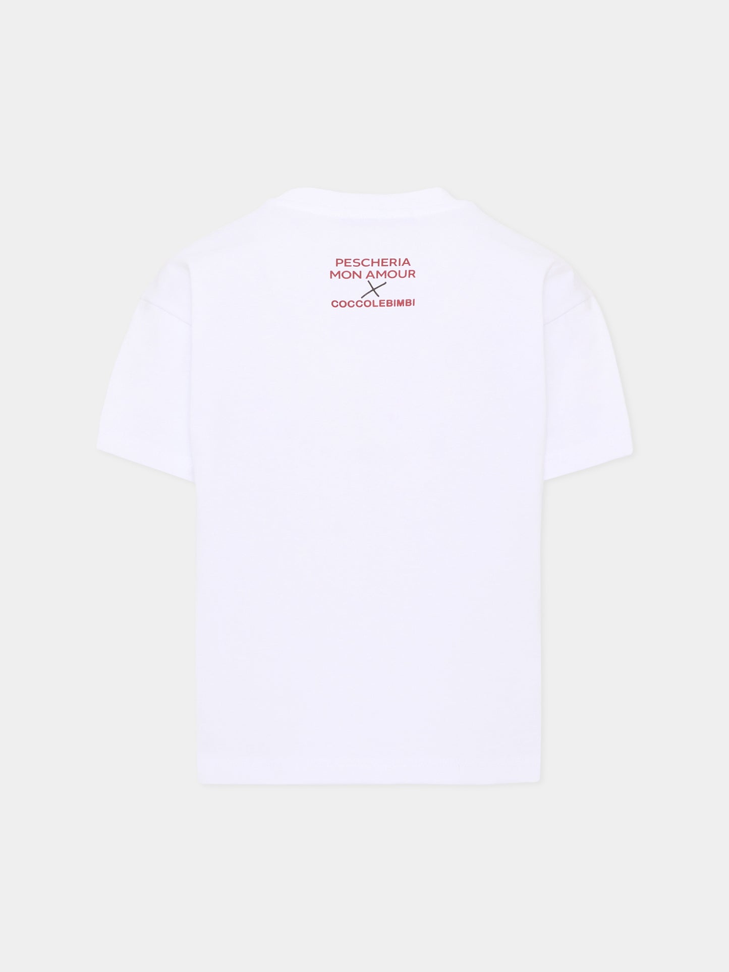 T-shirt a manica corta bianca per bambini con frase,Pescheria Mon Amour X Coccolebimbi,PMAK TS013 WHT