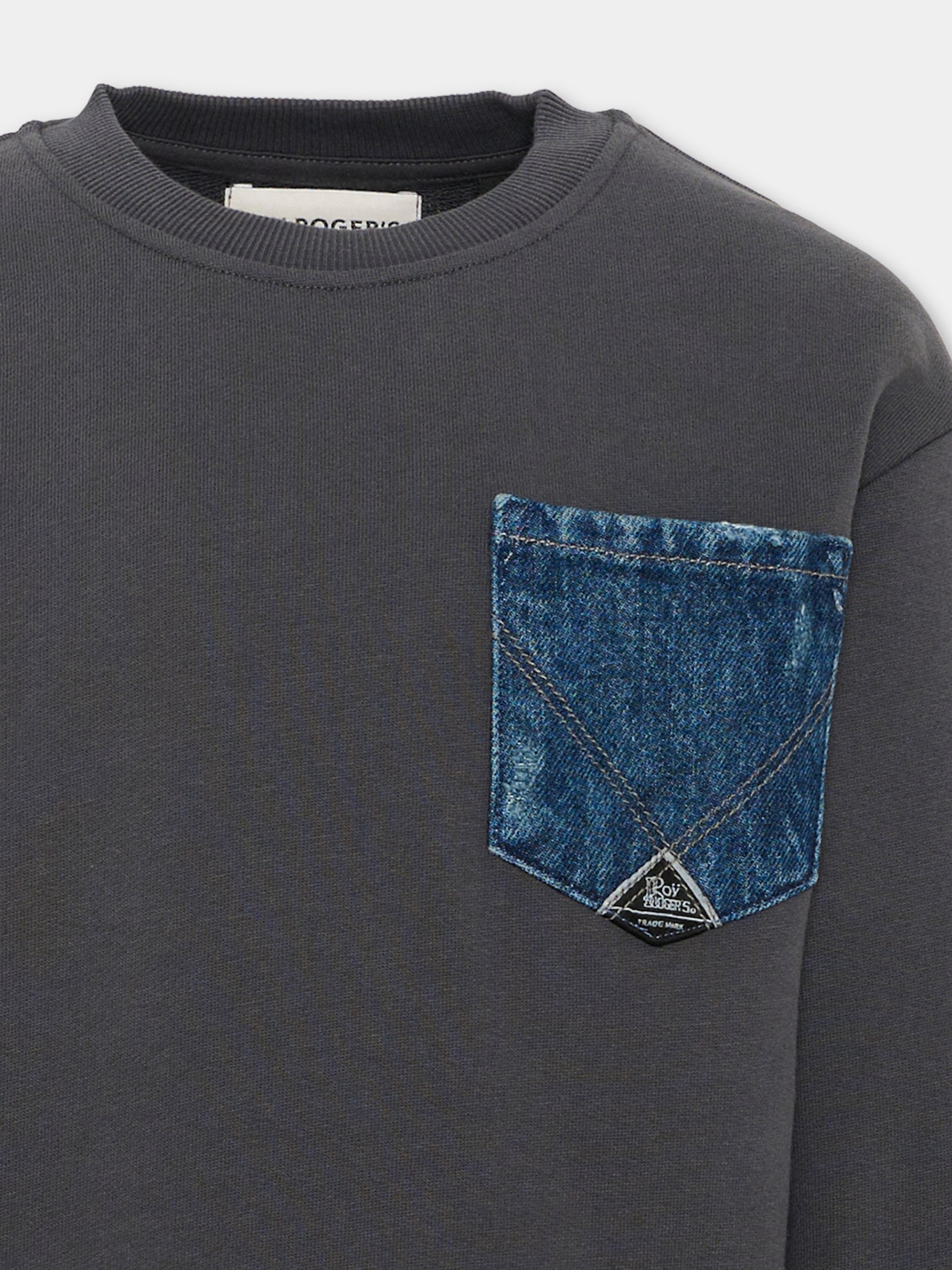 Felpa grigia per bambino con tasca denim,Roy Roger's Kids,R F100 00 0566