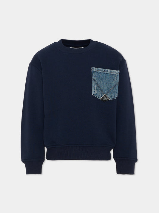 Felpa blu con tasca in denim,Roy Roger's Kids,R F100 00 3885