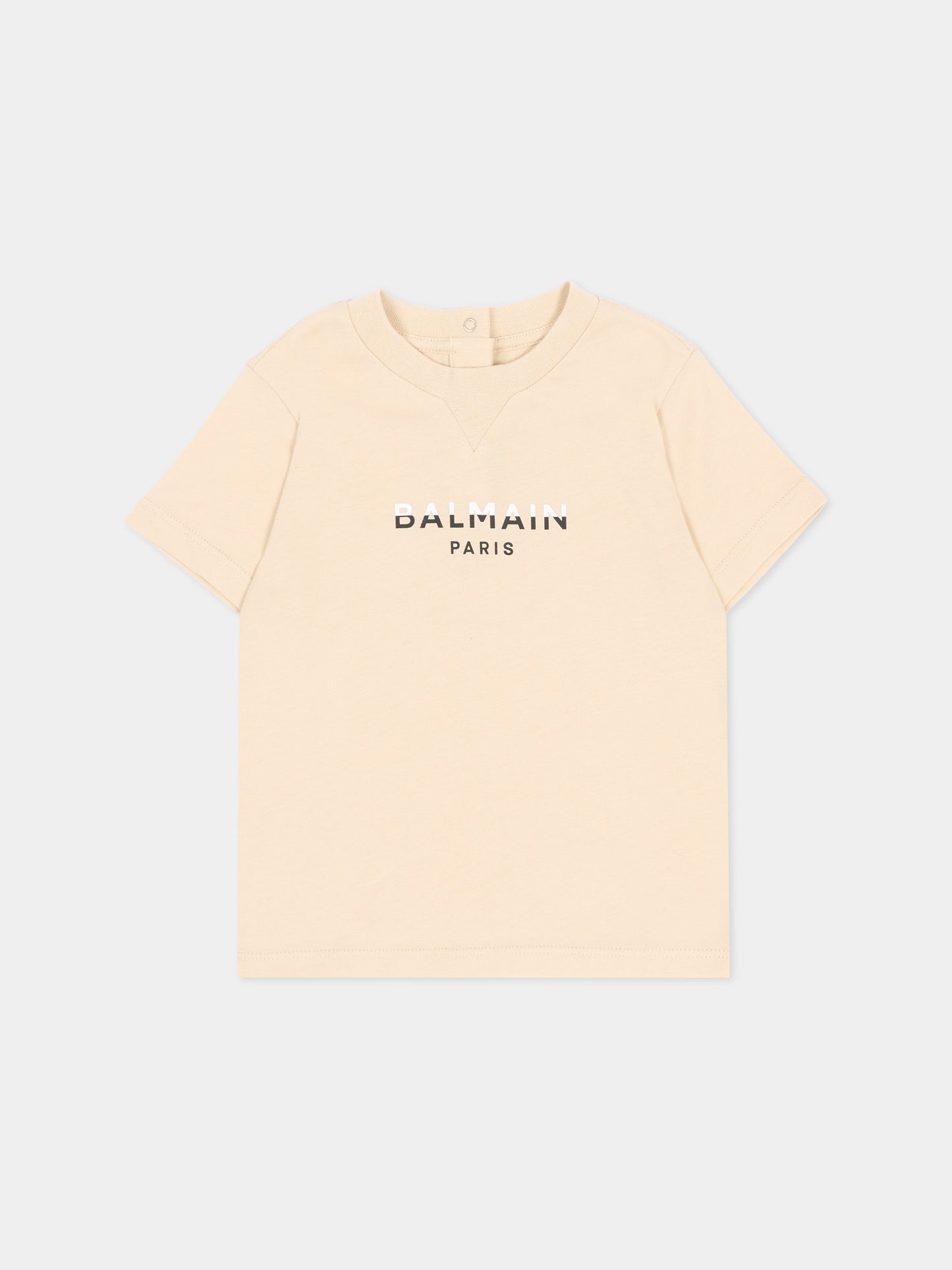 T-shirt a manica corta beige per neonato con logo,Balmain Kids,BU8541 Z0057 106