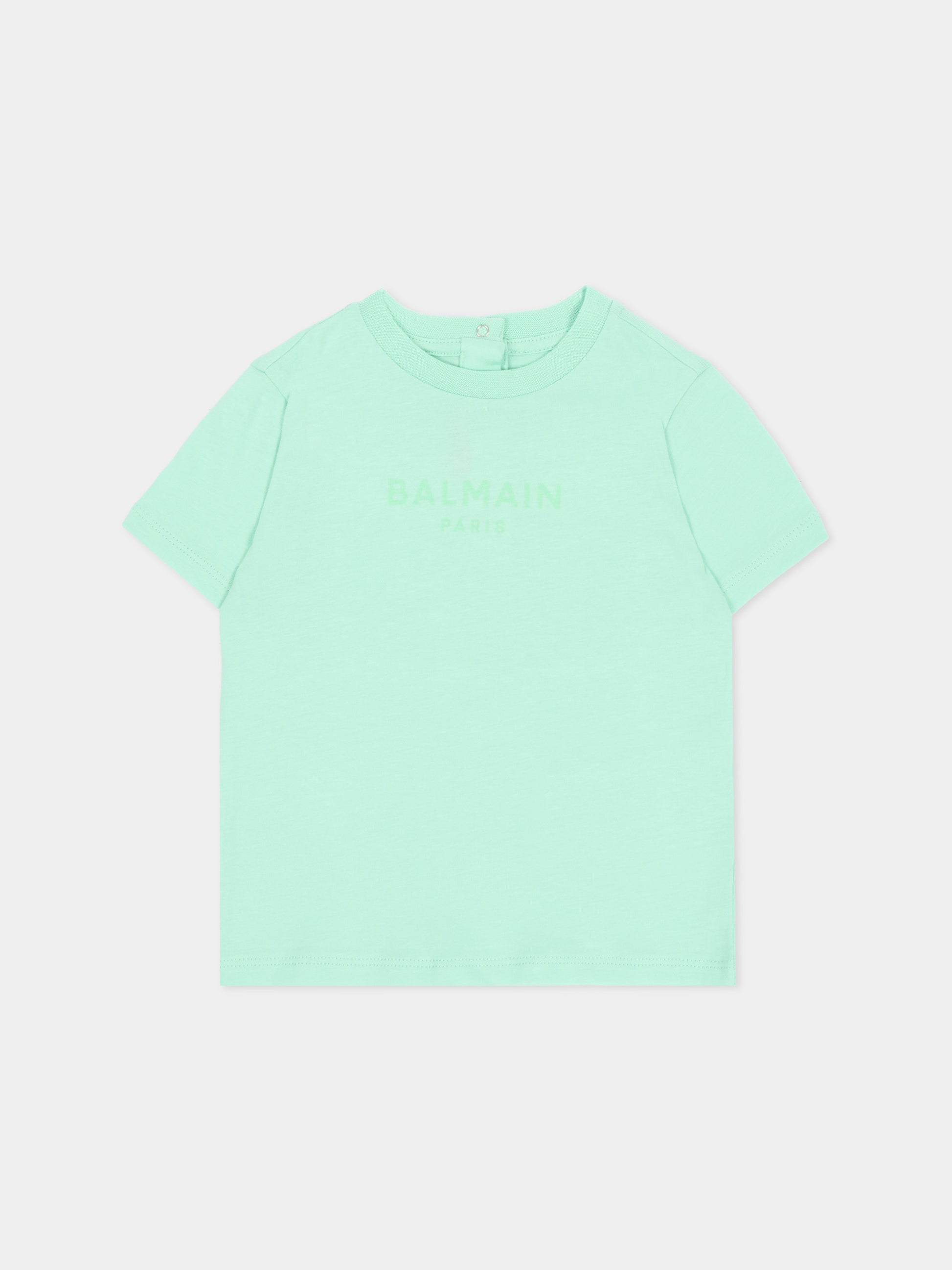 T-shirt verde per neonati con logo,Balmain Kids,BU8681 Z1751 70A