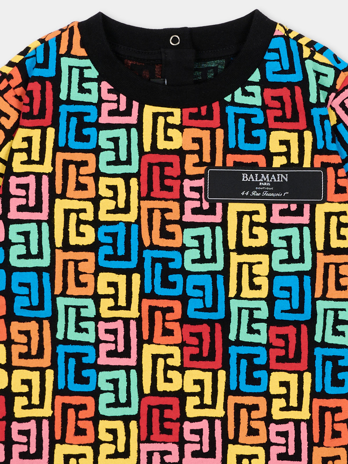 T-shirt nera per neonati con stampa,Balmain Kids,BW8621 Z2856 930MC