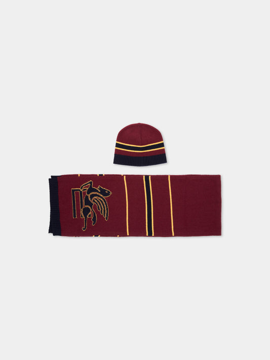 Sciarpa e cappello bordeaux con logo,Etro,GV0P40 Z2498 428BL