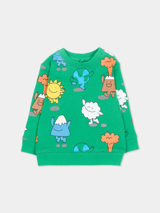Felpa girocollo verde per neonato con stampa,Stella Mccartney Kids,TX4500 Z3203 712MC
