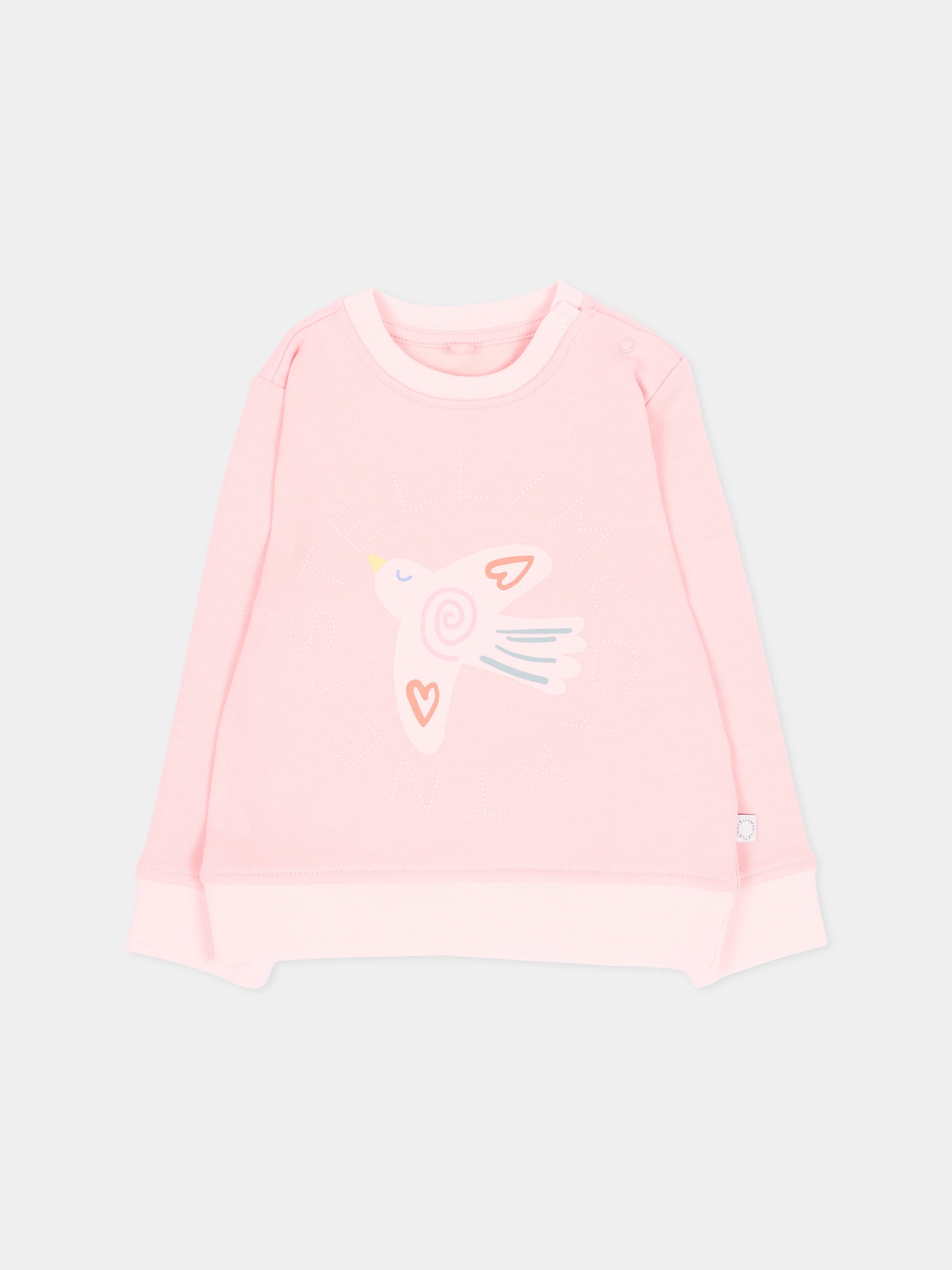 Felpa girocollo rosa per neonata con uccellino,Stella Mccartney Kids,TX4100 Z3059 511