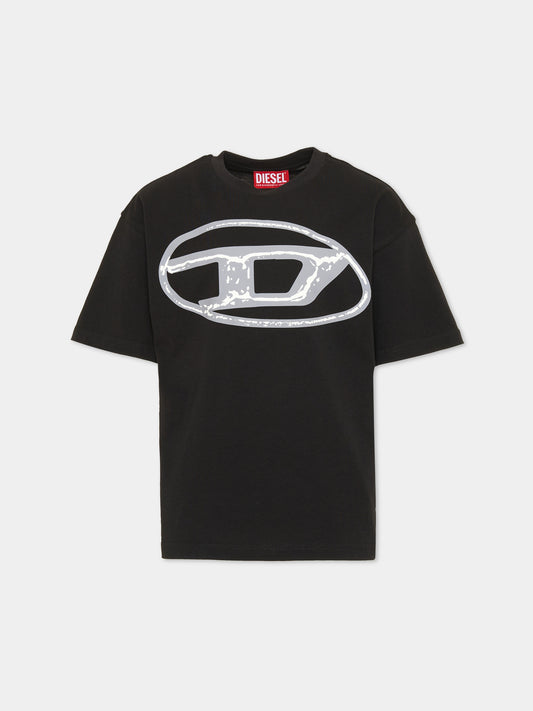 T-shirt a manica corta nera per bambino con logo,Diesel,J02477 KYAUN K900
