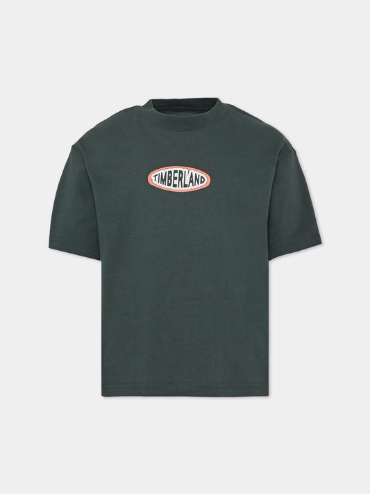 T-shirt a manica corta verde con logo per bambino,Timberland,T60535 672