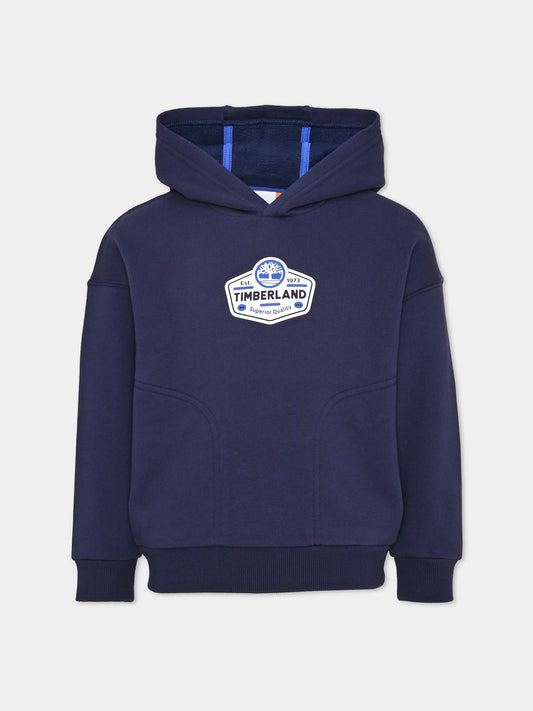 Felpa con cappuccio blu con logo per bambino,Timberland,T60546 85T