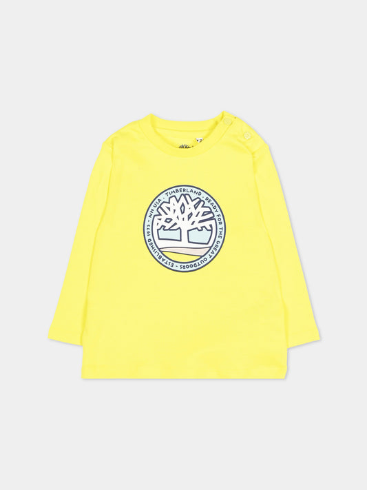 T-shirt a manica lunga gialla con logo per neonato,Timberland,T60616 555