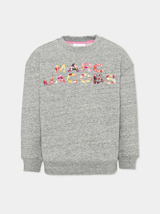 Felpa girocollo grigia per bambina con logo,Marc Jacobs,W60570 A350